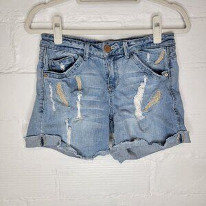 Democracy Women's Size 6 Jean Shorts Cut Off Cuffed Embroidered Distressed
